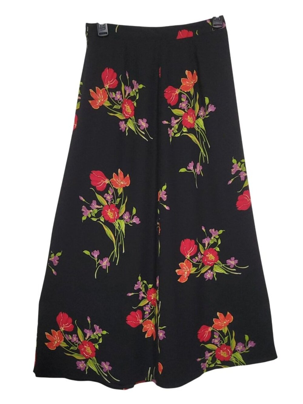 Chaus Black Floral Midi Skirt With Side Zipper Size 6 Lined Cottage Career